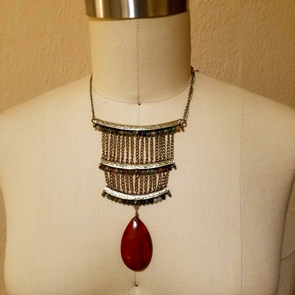 Barse- Genuine Red Jasper and multi-colored Agate beaded bronze necklace♡ - Picture 3 of 7
